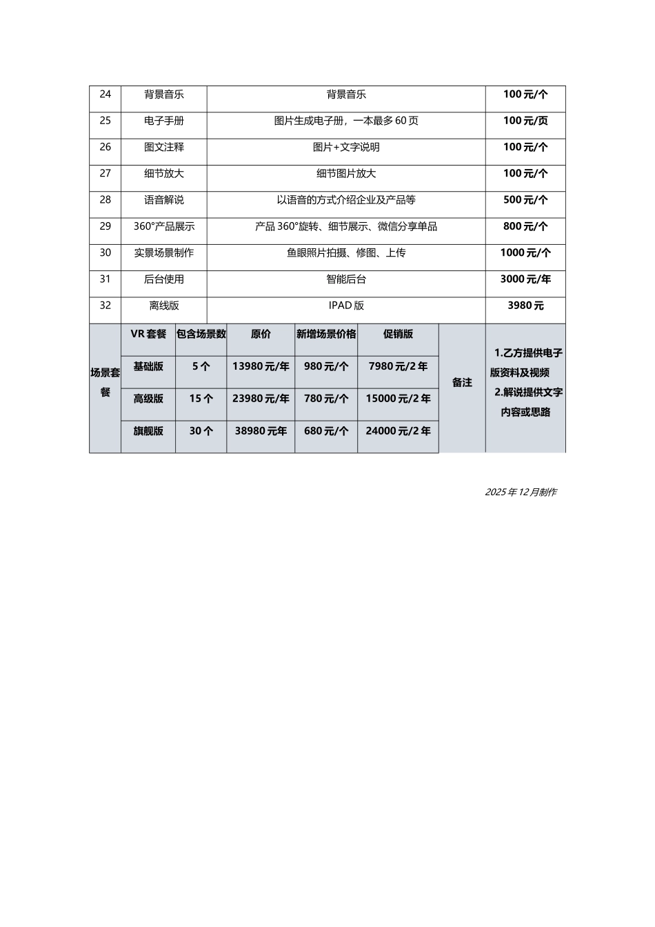 A-VR全景展示项目报价表_第2页