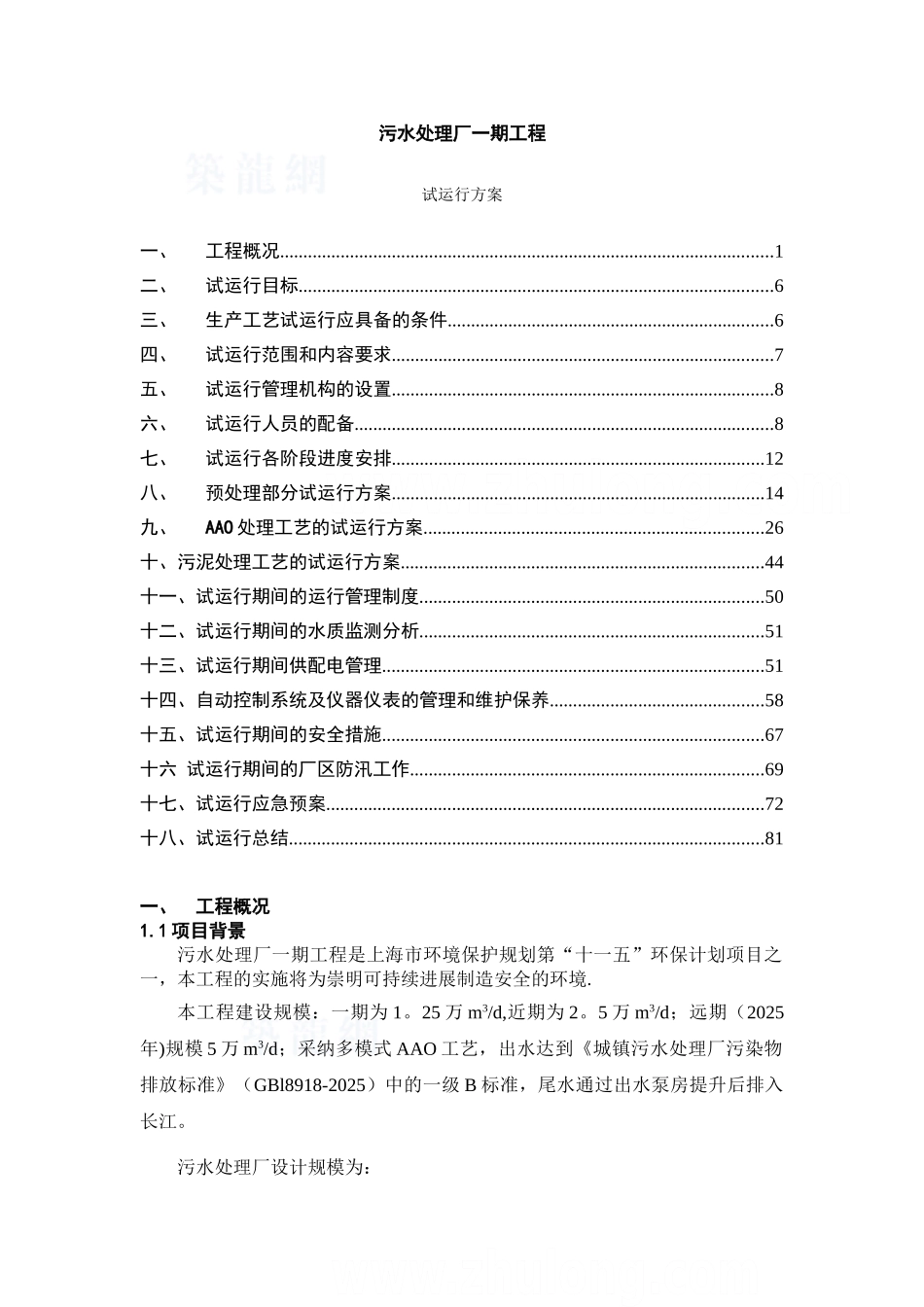 AAO工艺污水处理厂工艺调试方案_第1页