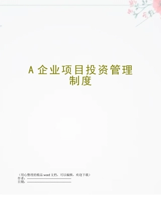 A企业项目投资管理制度