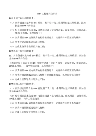 BIM工程师岗位职责