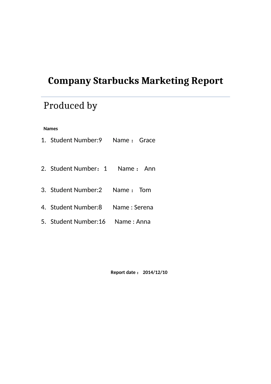 Company-Starbucks-Marketing-Report-星巴克市场营销分析英文版_第1页