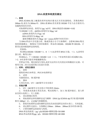 DNA浓度和纯度的测定