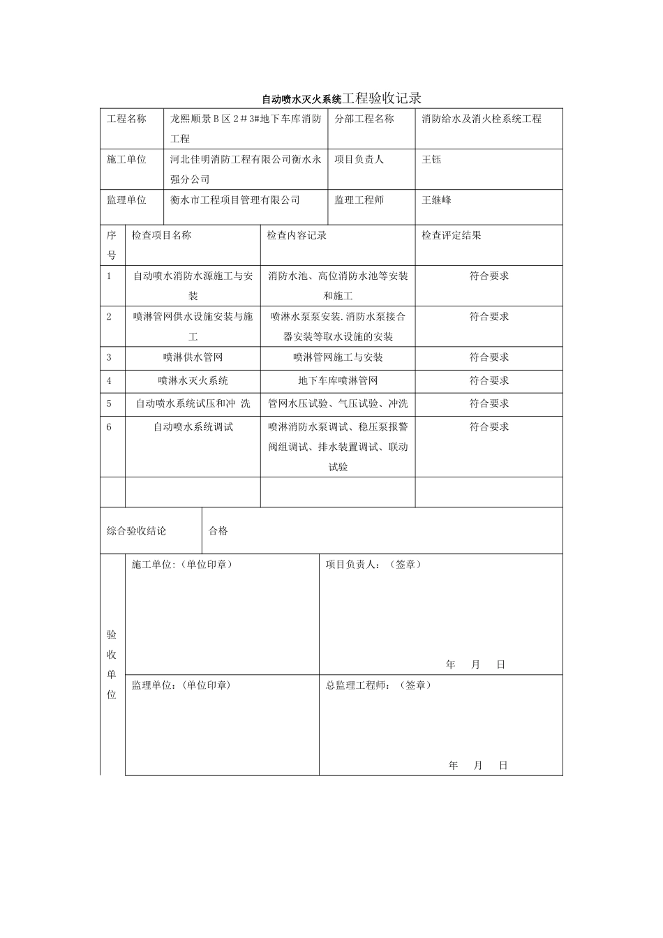 E.消防给水及消火栓系统工程验收记录_第1页