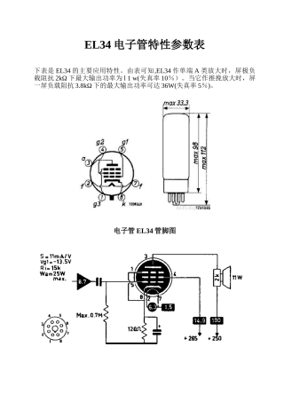 EL34电子管特性参数