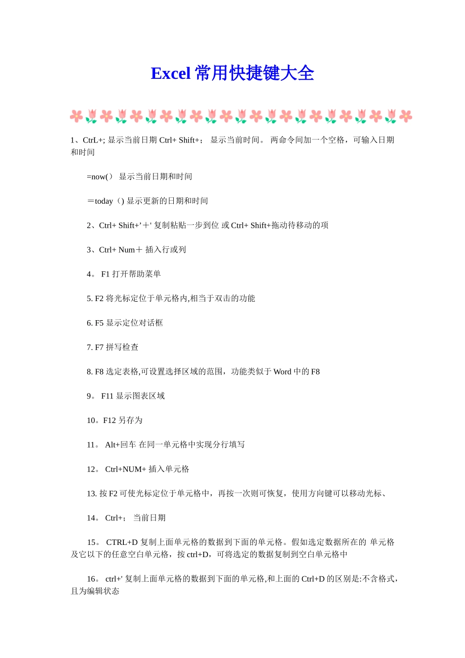 Excel常用快捷键大全_第1页