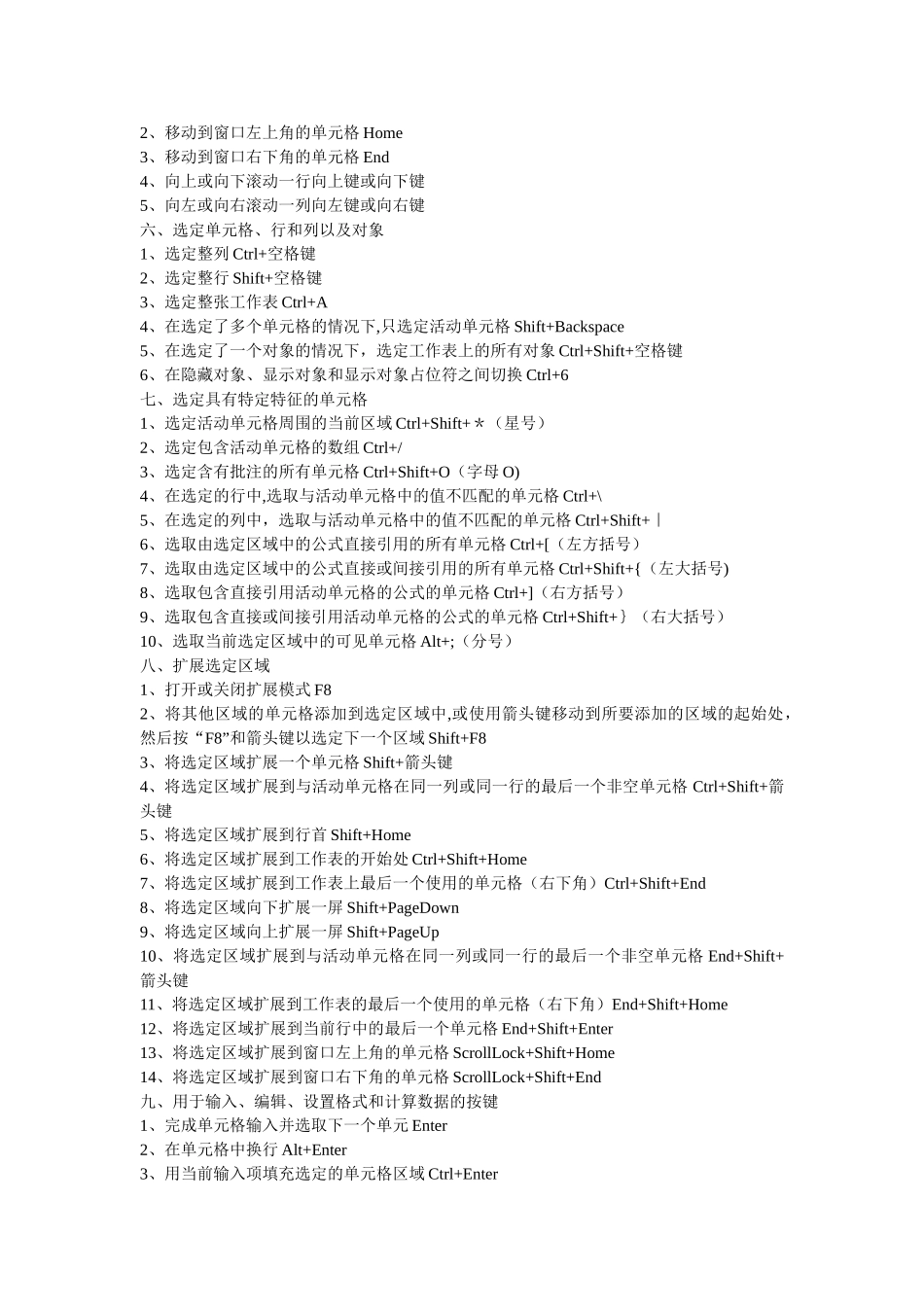 Excel表格中常用快捷键大全-快捷键大全表_第2页