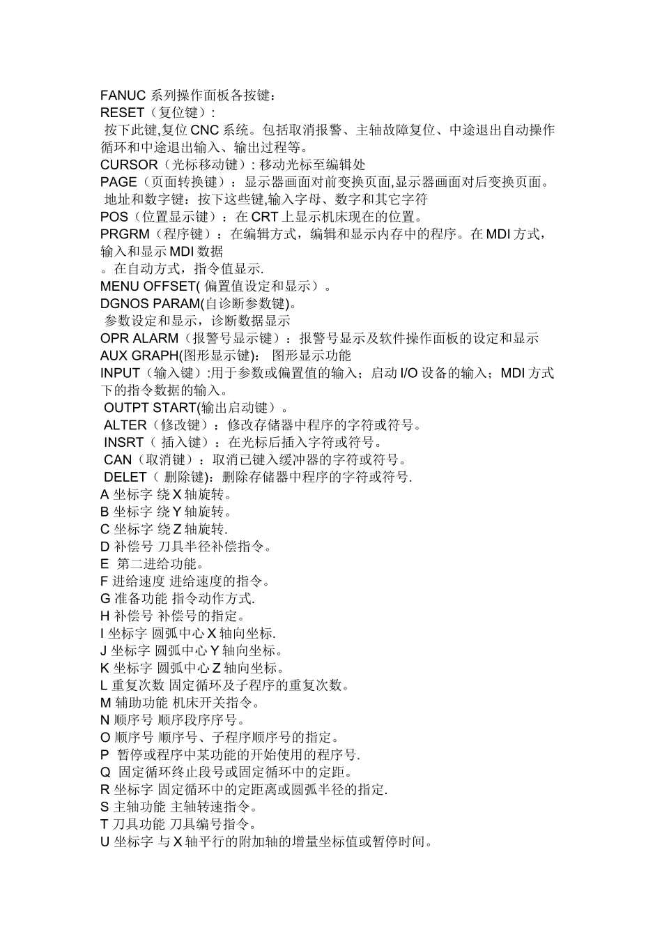 FANUC-系列操作面板各按键_第1页