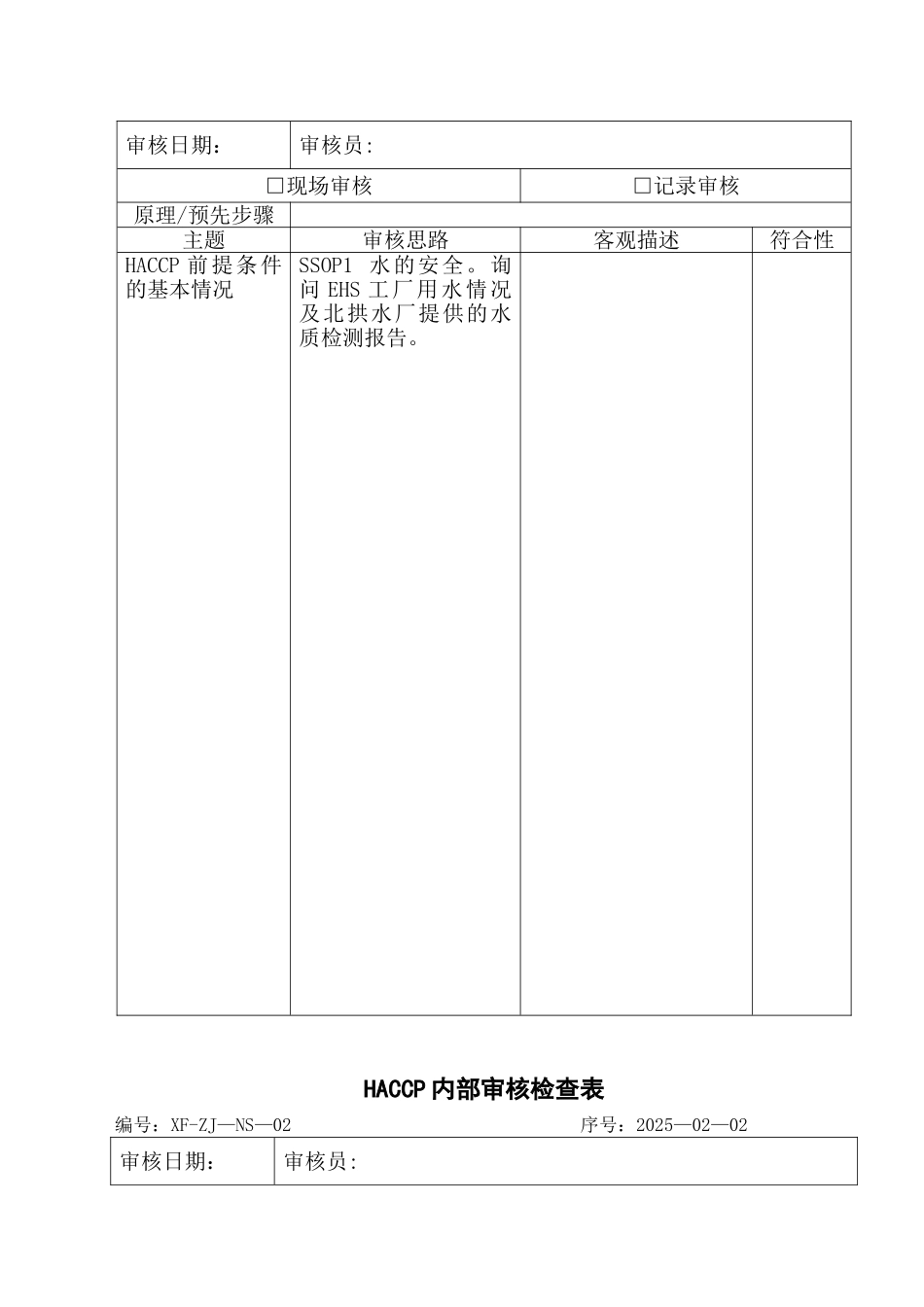 HACCP内部审核检查表_第2页