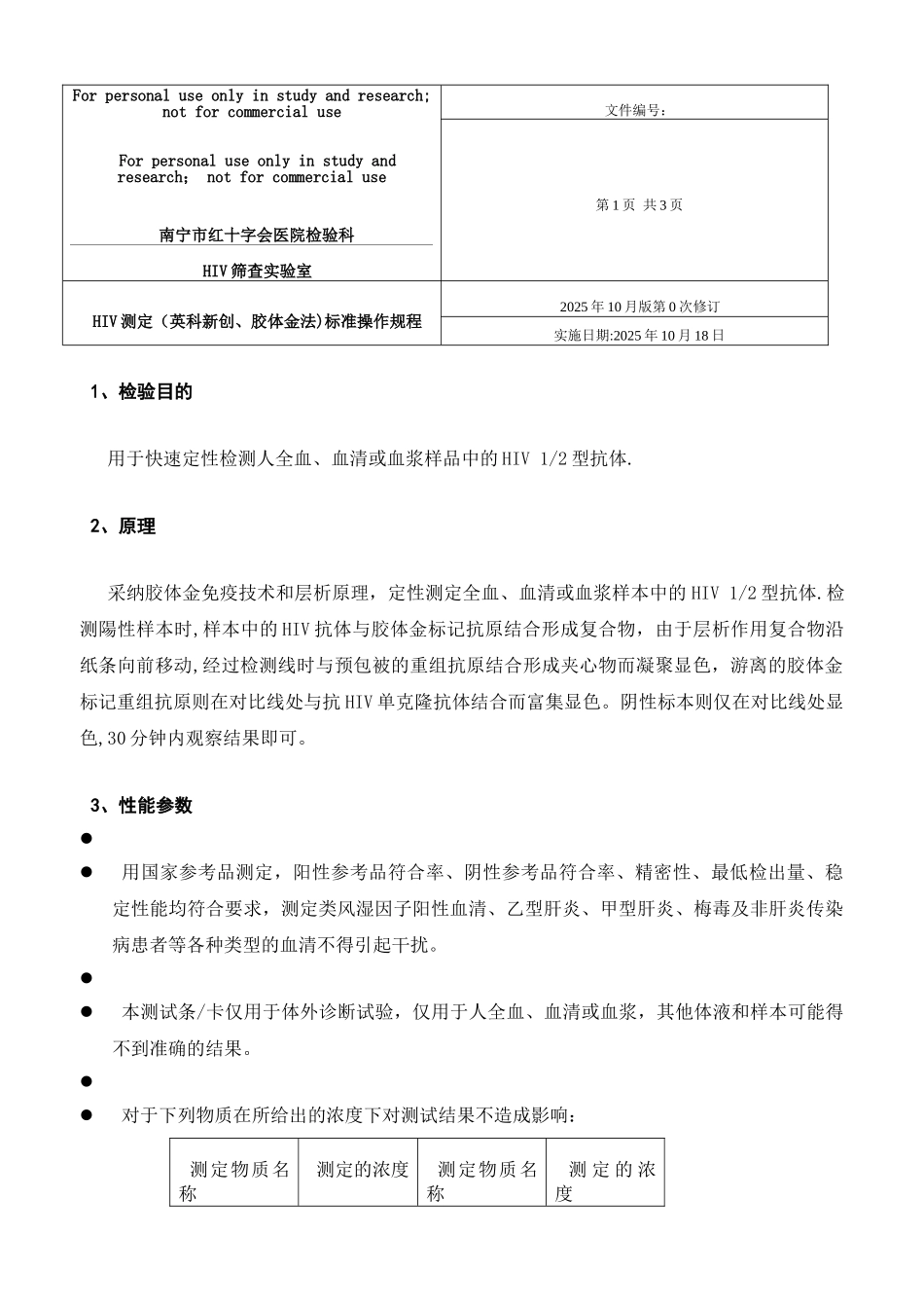 HIV测定标准操作规程_第1页