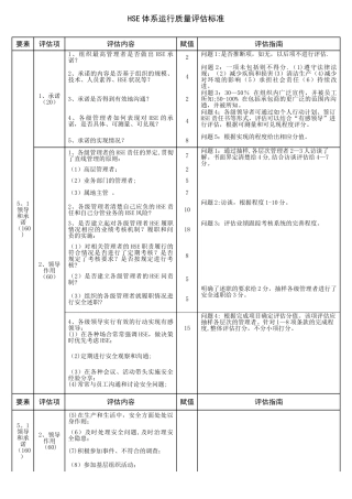 HSE体系运行质量评估标准