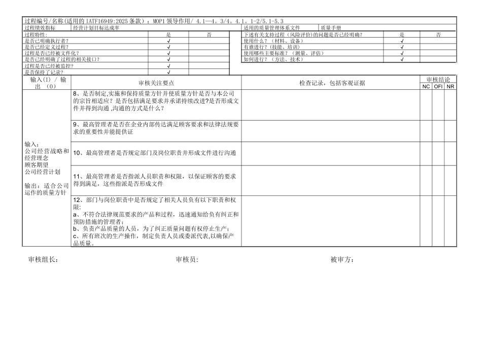 IATF16949内部审核检查表_第2页