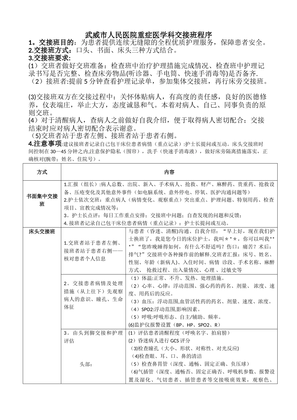 ICU交接班流程及要求_第1页