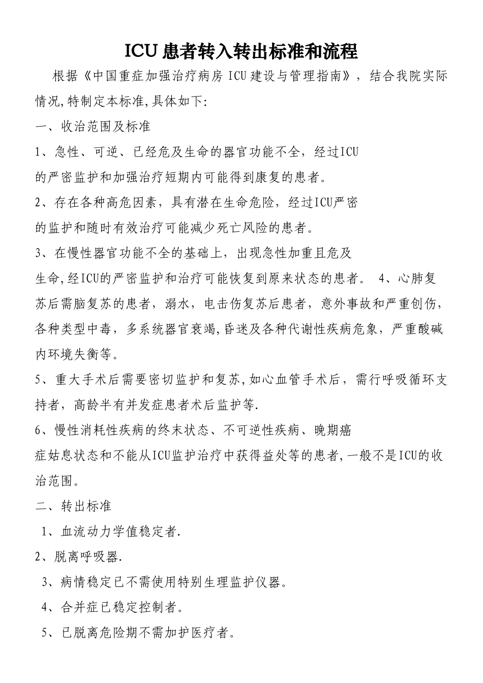 ICU患者转入转出标准和流程_第1页