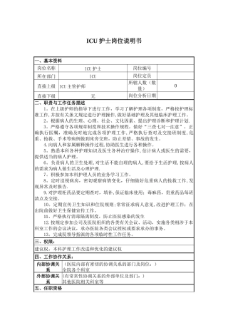 ICU护士岗位说明书