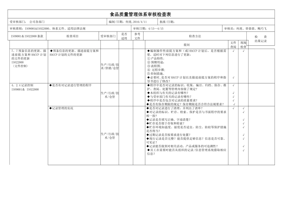 ISO9000&ISO22000双体系审核检查表_第3页