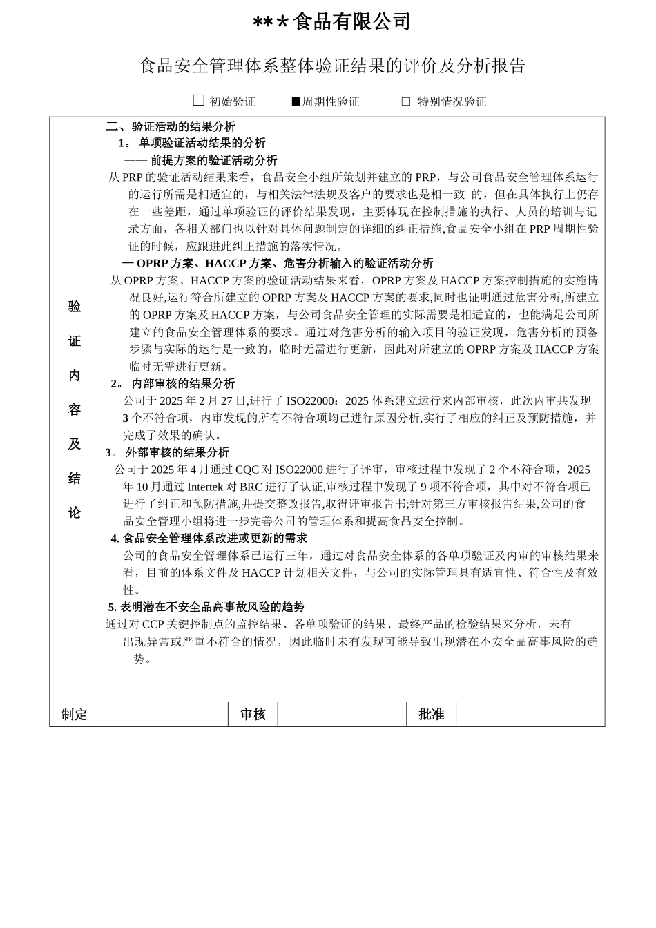 ISO食品安全体系整体绩效验证报告_第2页