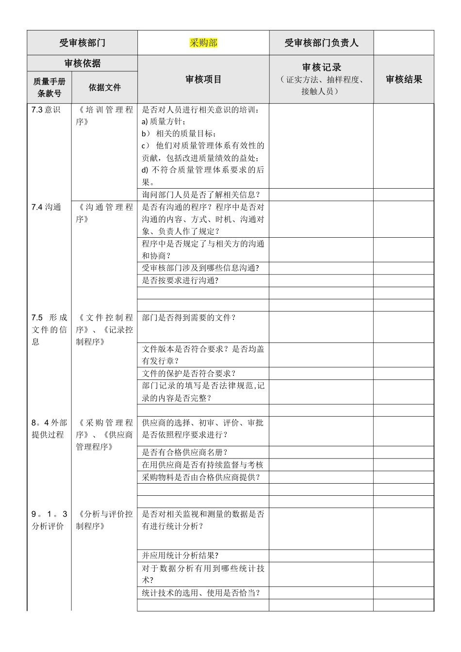 ISO内部审核检查表_第2页