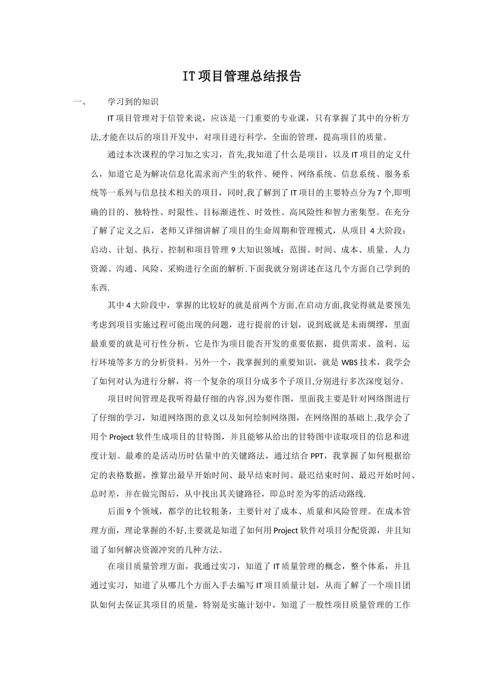 IT项目管理总结报告_第1页