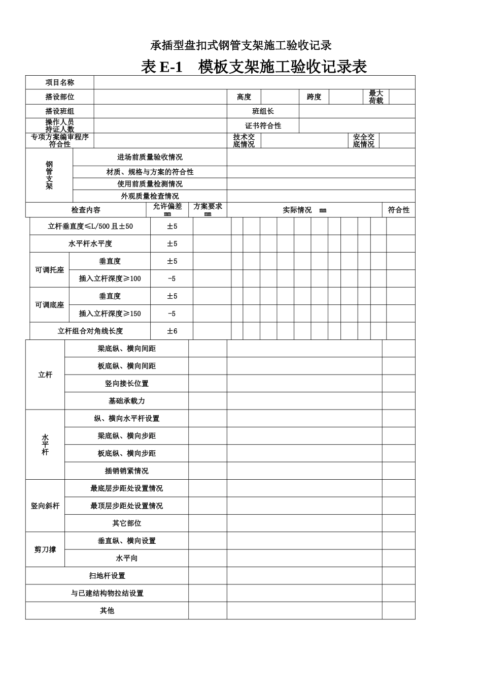 JGJ231—2010承插型盘扣式钢管支架施工验收记录表格_第1页