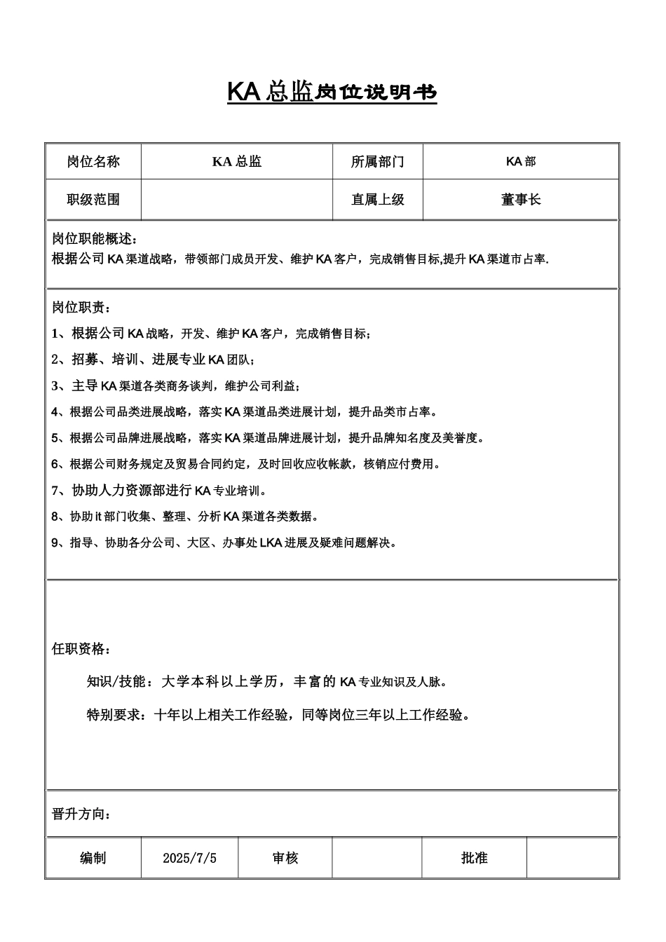 KA总监岗位说明书_第1页