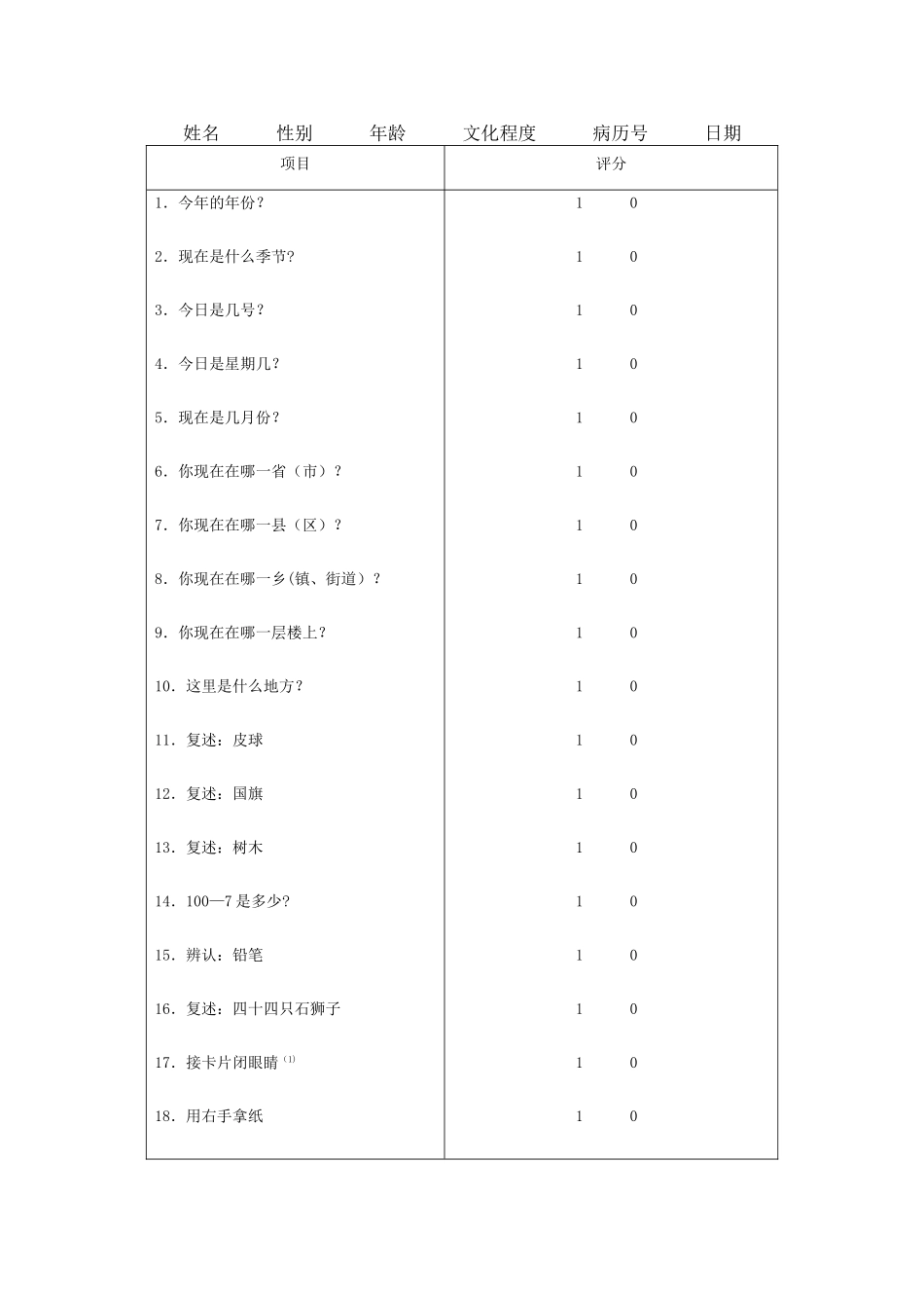 LOTCA认知功能评定量表评分标准_第2页