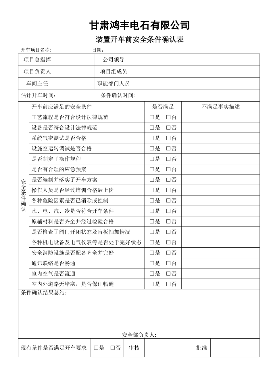 L装置开车前安全条件确认表_第1页