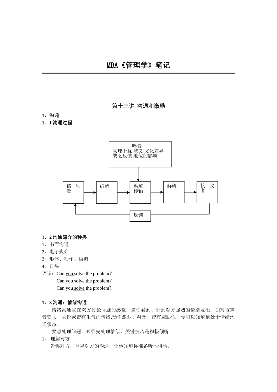 MBA《管理学》第十三讲--沟通和激励_第1页