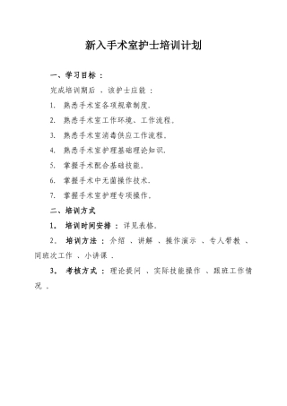 N1--新入手术室护士培训计划