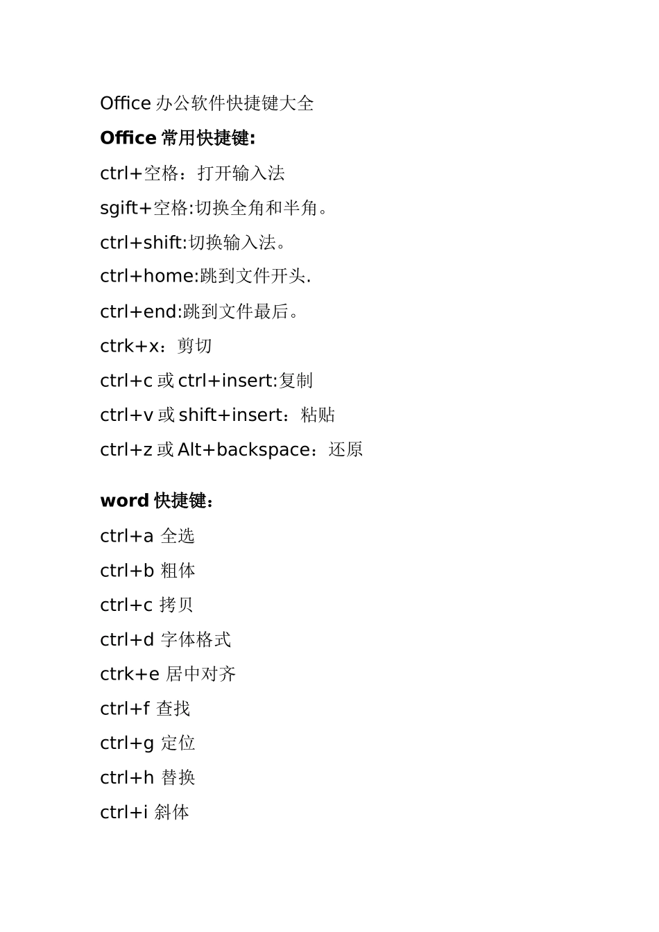 Office办公软件快捷键大全_第1页