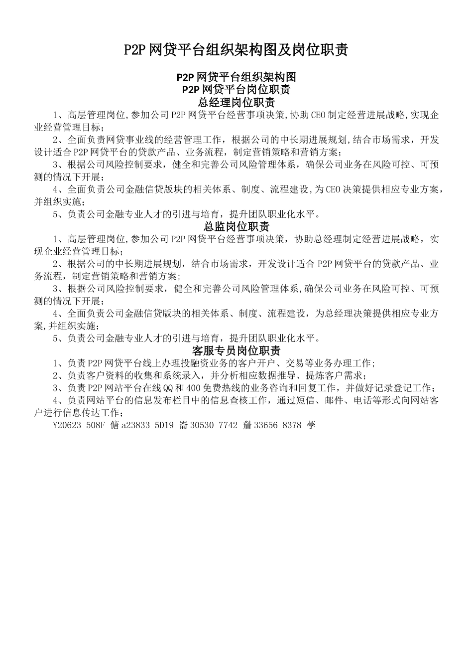 P2P网贷公司组织架构及各岗位职责_第1页