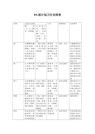 PA部计划卫生安排表