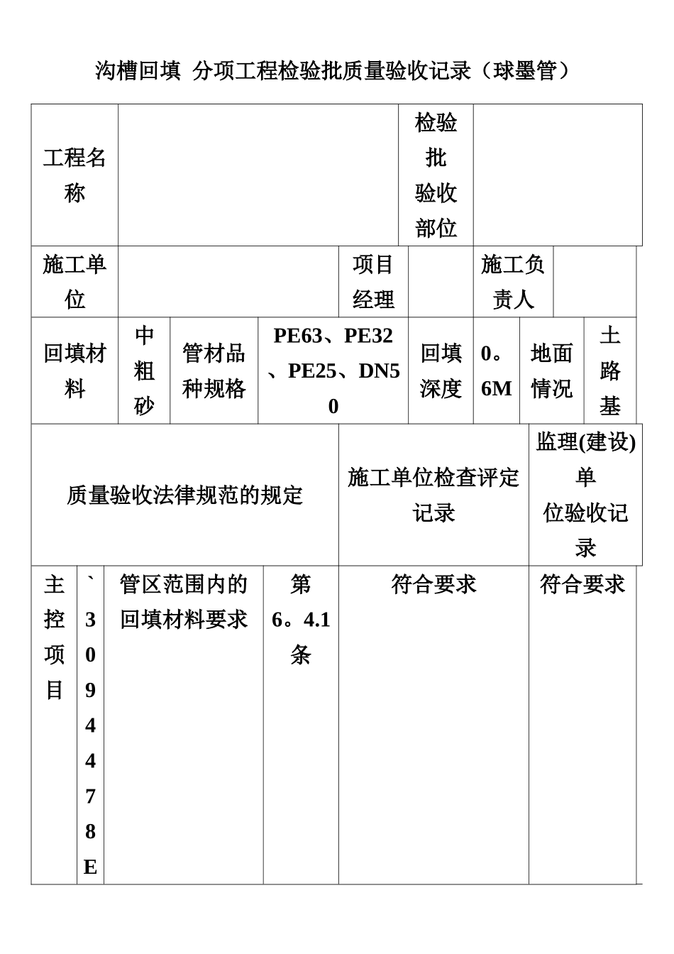 PE管及双壁波纹管施工分部、分项、检验批质量验收表格_第1页
