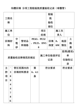 PE管及双壁波纹管施工分部、分项、检验批质量验收表格