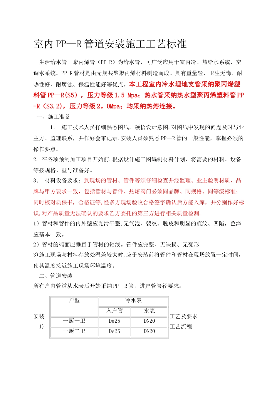 PPR管道安装施工工艺标准_第1页