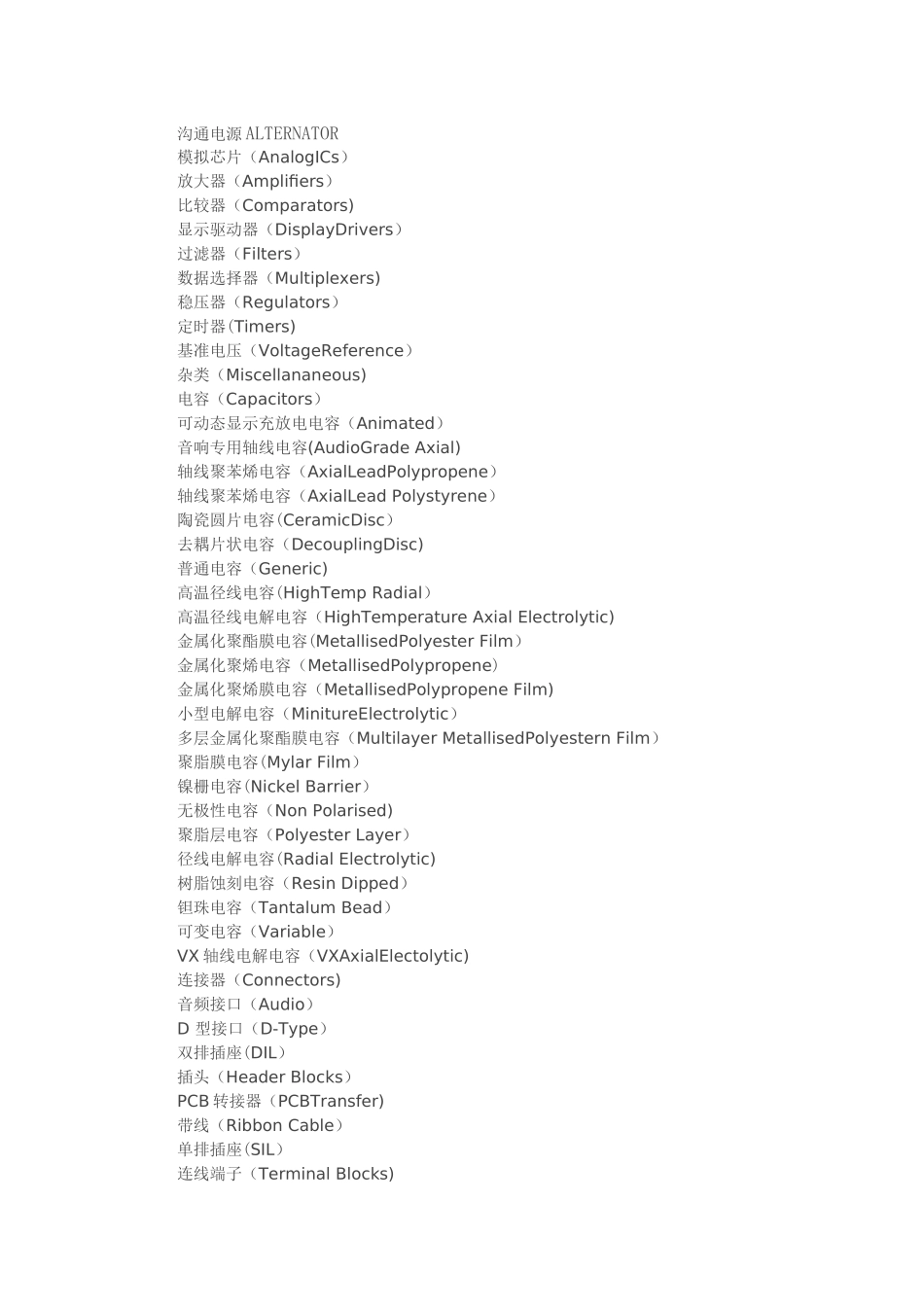 Professional元件库列表及中英文对照合并版_第1页