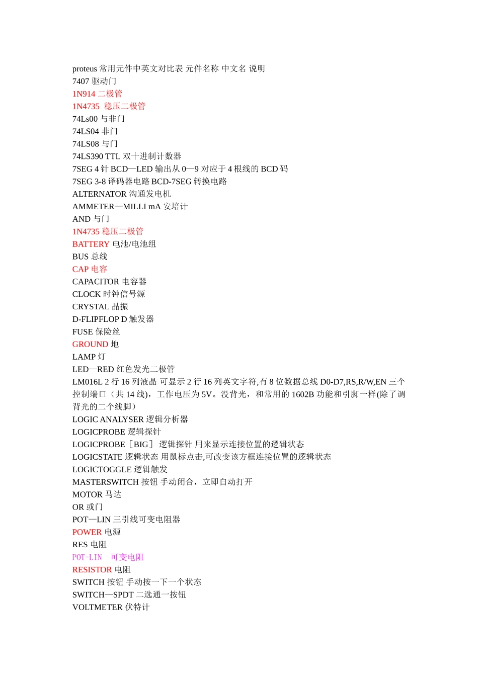 proteus常用元件中英文对照表_第1页