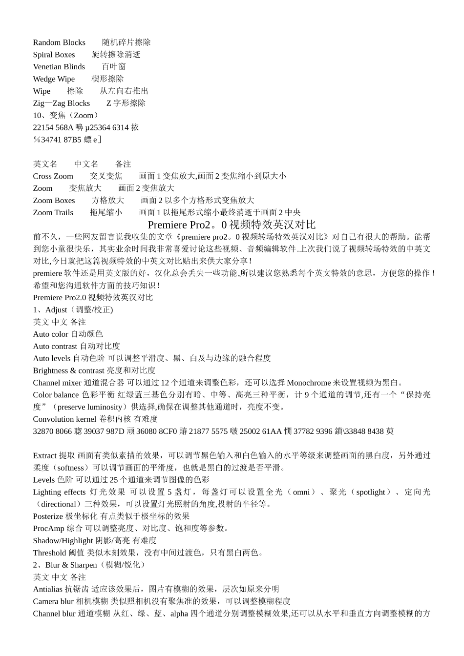 PR视频特效及视频转场特效中英文对照表_第3页