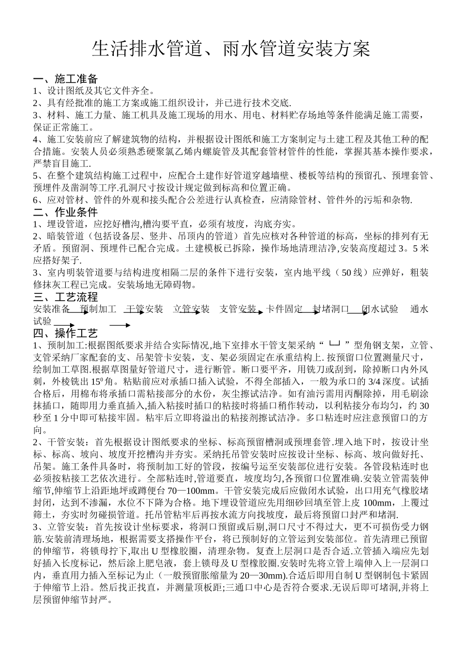 PVC排水管安装施工方案_第1页