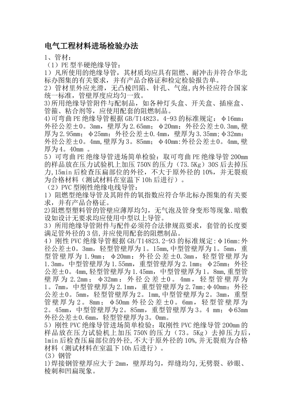 PVC穿线管材料质量标准-1分_第1页