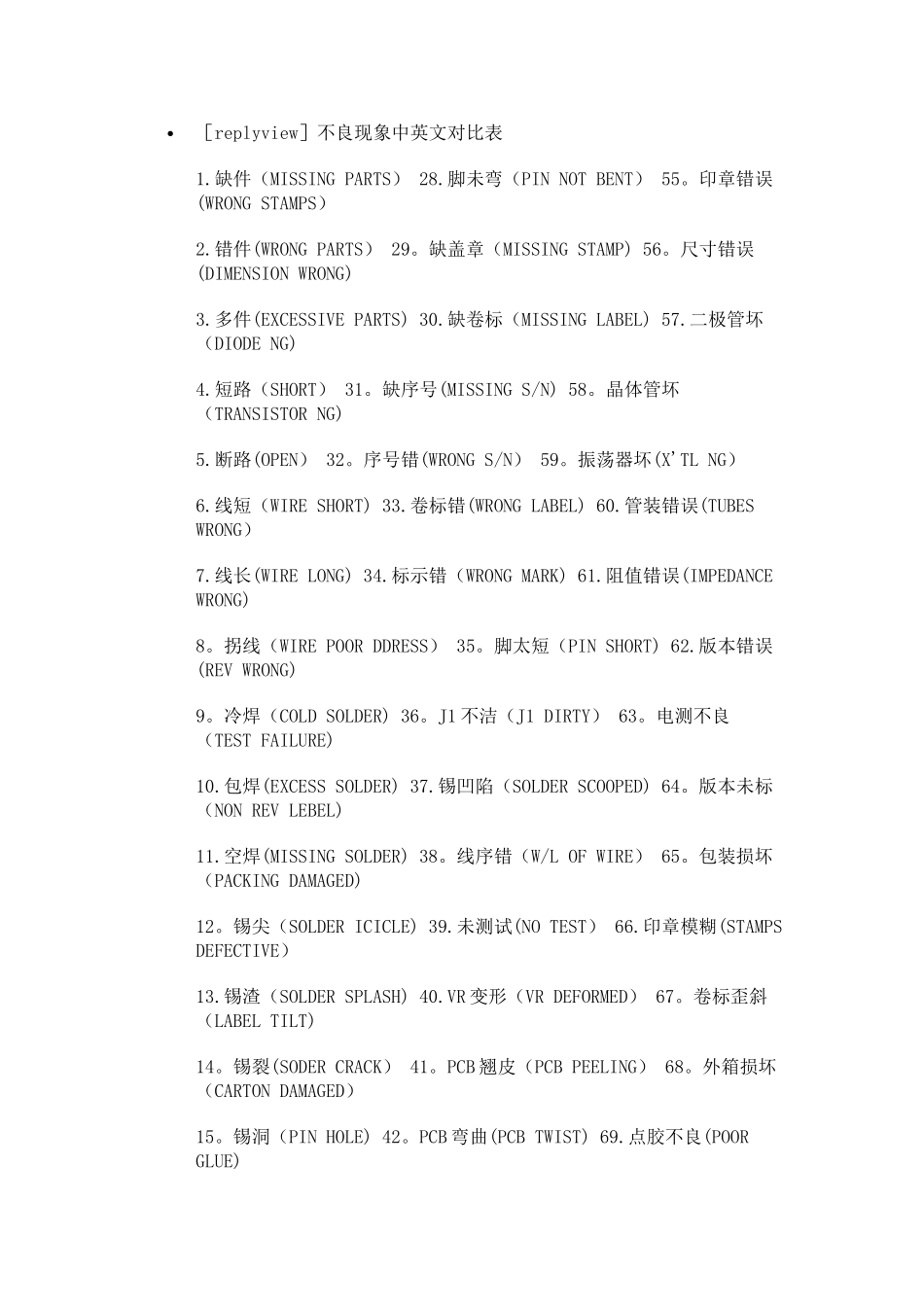 SMT焊接不良现象中英文对照表_第1页
