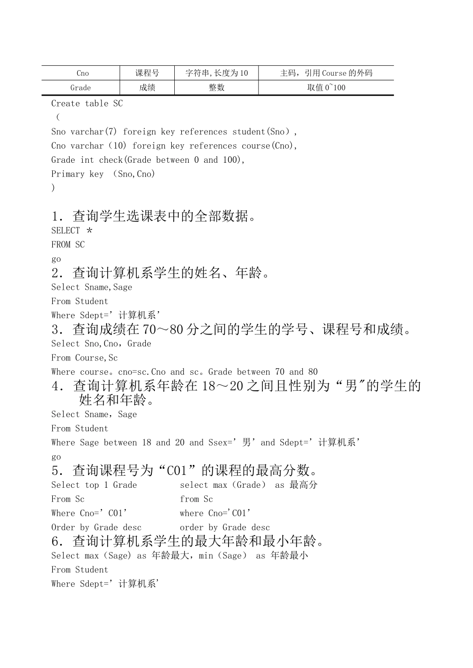 SQL语句创建学生信息数据库表的示例_第2页
