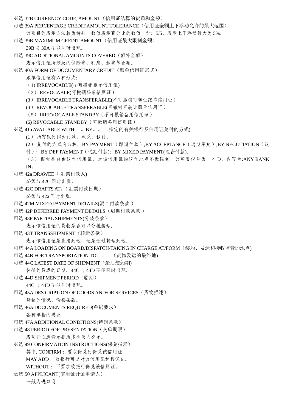 SWIFT信用证代码表及详解_第2页