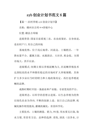 syb创业计划书范文6篇