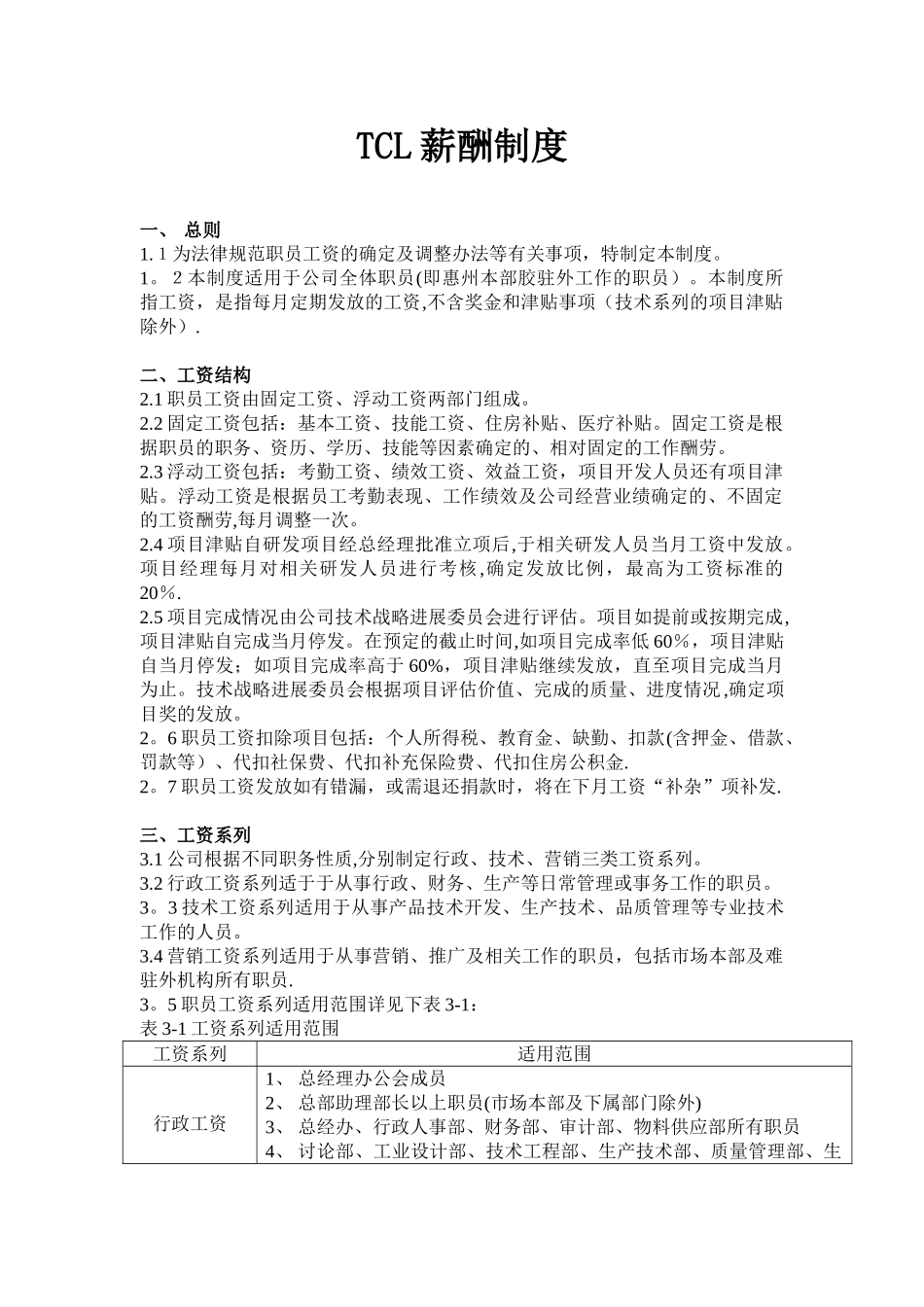 TCL有限公司薪酬制度_第1页