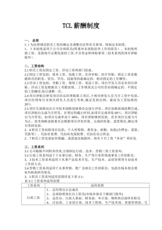 TCL有限公司薪酬制度