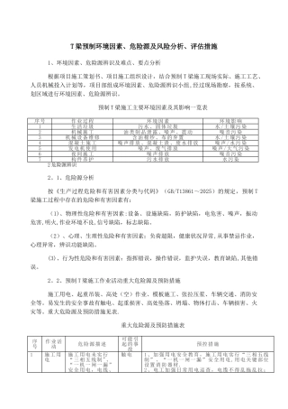 T梁预制环境因素、危险源及风险分析、评估措施