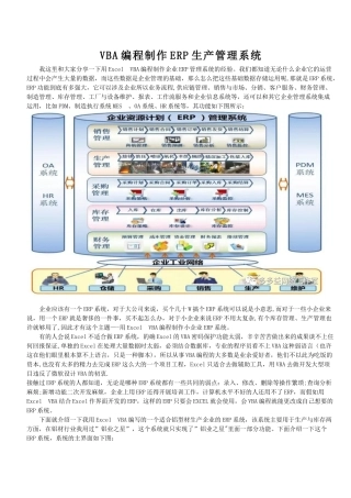 VBA编程制作ERP生产管理系统
