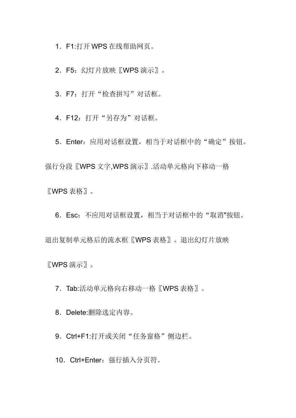 WPS全部常用快捷键_第1页