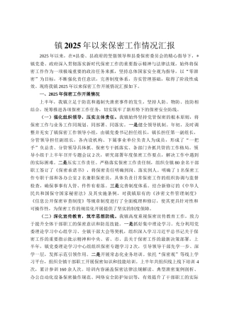 镇2025年以来保密工作情况汇报