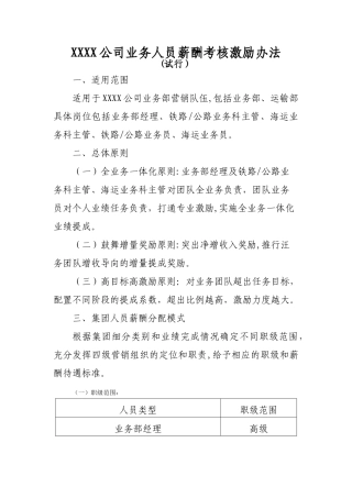 XXXX业务人员薪酬考核激励办法